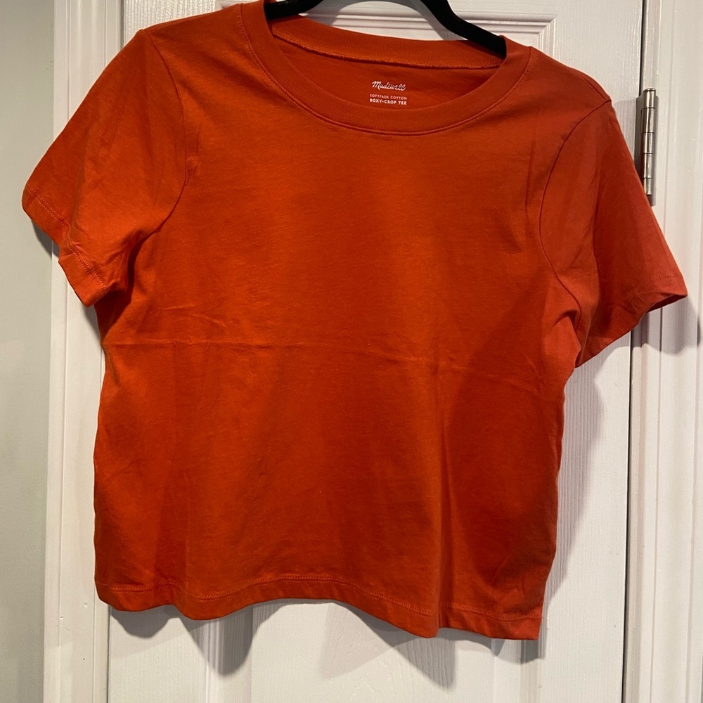 NWOT Madewell Size XS Orange Softfade Cotton Boxy Crop Tee Short Sleeve Top